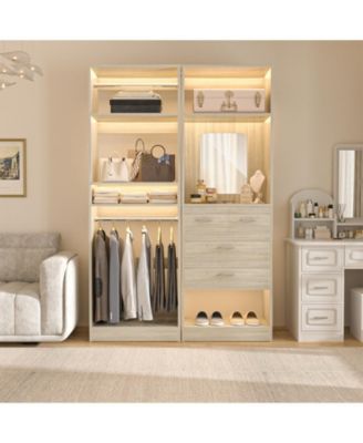 Set of 2 Free-standing Closet System with Drawers and Hanging Rods for Reach-in/ Walk-in Closet