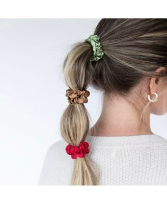 Women's Satin Scrunchie Set - Olive, Burgundy, Gold