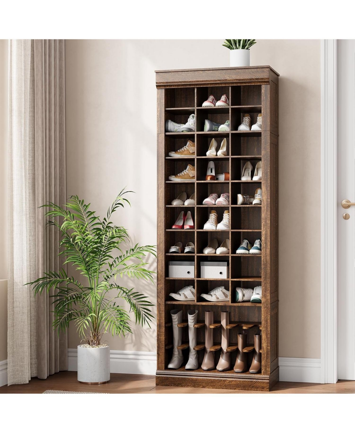 gaomon Shoe Cabinet, 10-Tier Entryway Shoe Storage Cabinet with 27 Cubbies and Tall Boots Storage, Freestanding Tall Shoe Organizer Cabinet