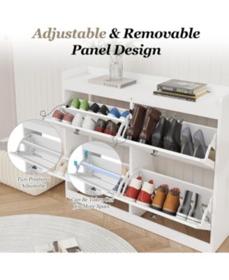 Large Shoe Storage Cabinet with 4 Flip Drawers, Narrow Shoe Cabinet for Entryway with Wooden Legs