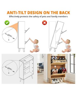 Shoe Storage Cabinet with Flip-Drawers, Ventilated Hidden Narrow Shoe Cabinet | Odor-Resistant MDF Shoe Cabinet Storage