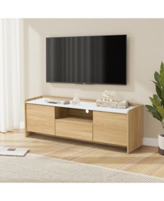 62" Oak TV Stand for TVs up to 65", Faux Marble-Top Media Console