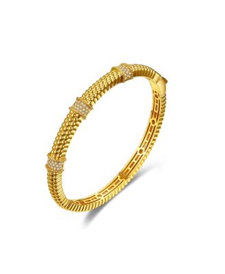 Timeless 14k Gold Plated 3D Textured CZ Bangle Bracelet