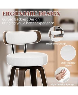 26 inches Swivel Bar Stools Set of 3, Counter Height Bar Stools with Faux Leather Upholstered Pad Wood Back for Kitchen Island, Cafe