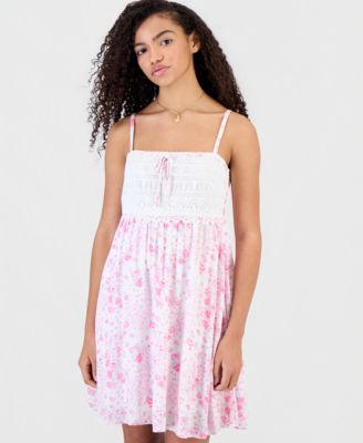 Juniors' Crochet Babydoll Mini Dress