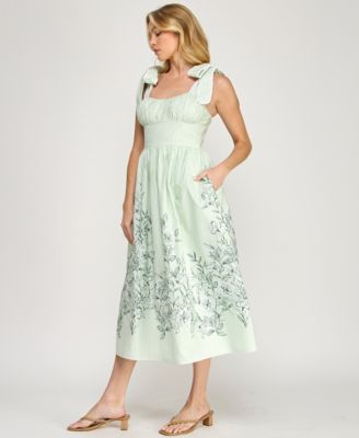 Juniors' Tie Shoulder Fit & Flare Midi Dress