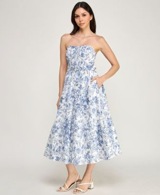 Juniors' Strapless Fit & Flare Midi Dress