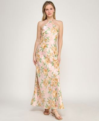 Juniors' Halter Neck Maxi Dress