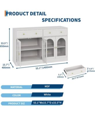 55-Inch Wide Farmhouse Sideboard Buffet Cabinet with 4 Acrylic Doors and 2 Drawers, Wooden Console Table for Kitchen or Living Room