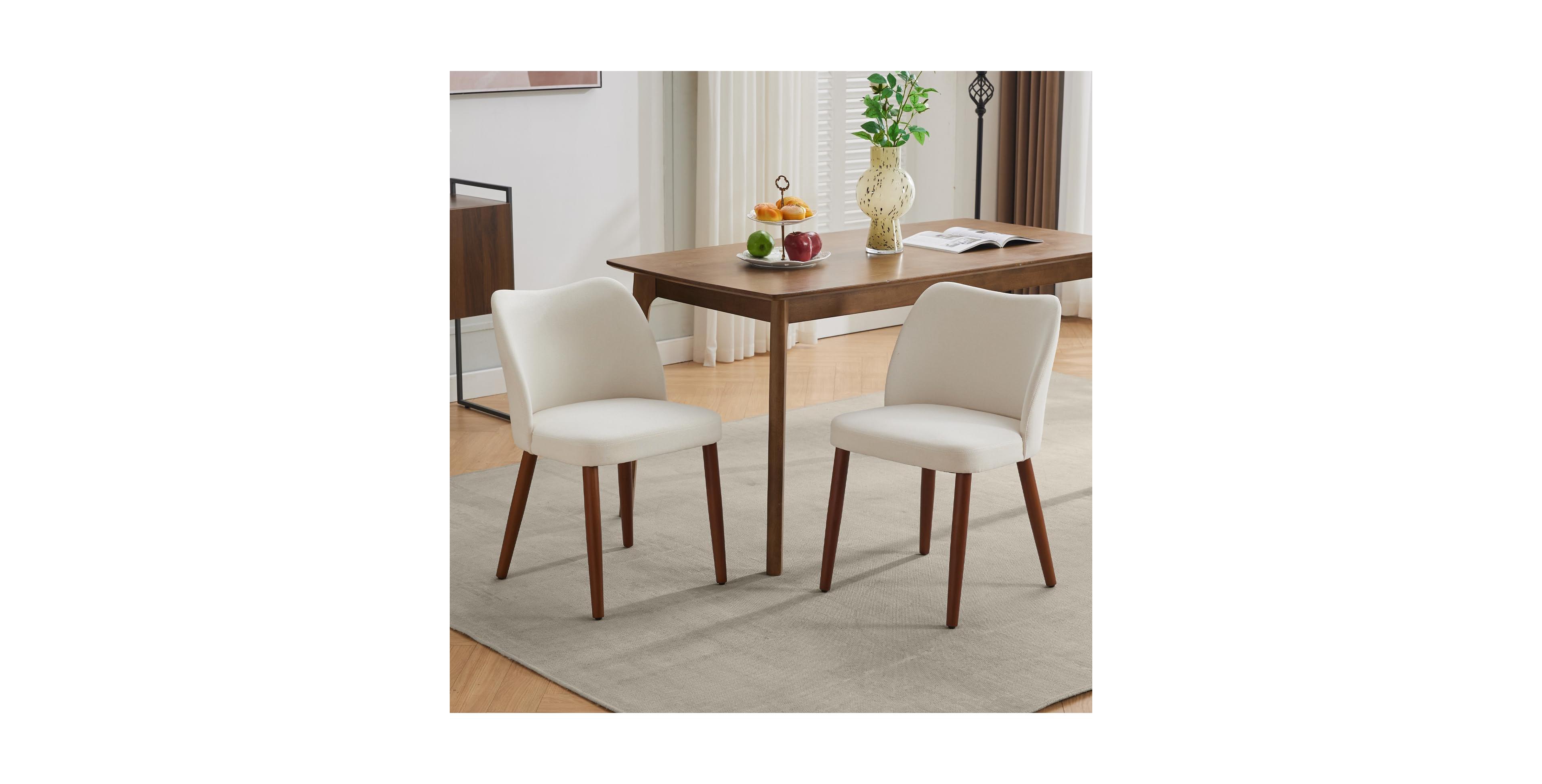 gaomon Wooden Dining Chair Set of 2, Linen Upholstered Kitchen Chair with Solid Wood Legs, Wing Backrest, Thick Padded Cushion