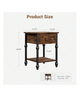 Industrial 2-Tier End Table Nightstand, Drawer Storage Side Table Featured Bedside Organizer for Bedroom