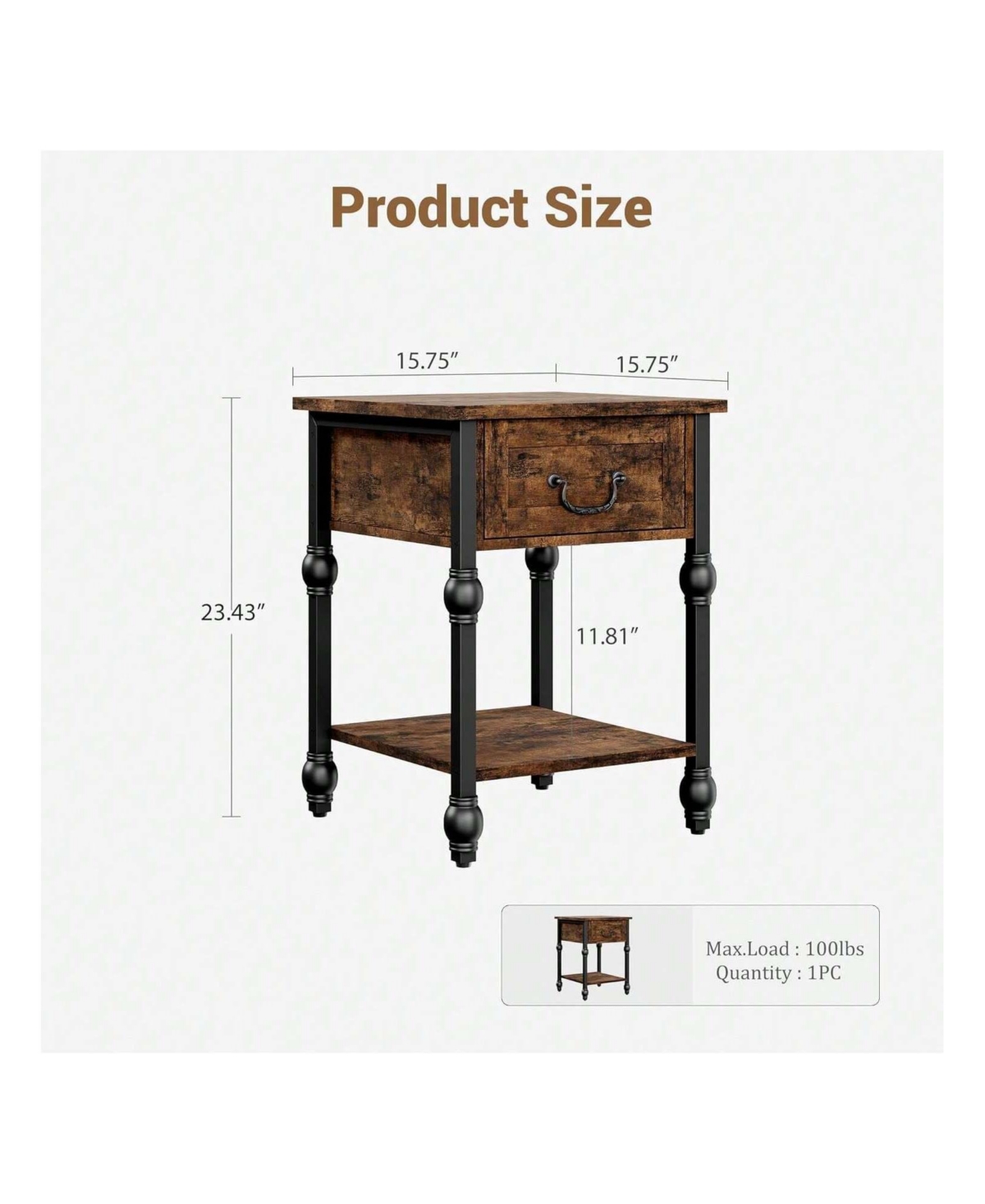 Gaomon Industrial 2-Tier End Table Nightstand, Drawer Storage Side Table Featured Bedside Organizer for Bedroom