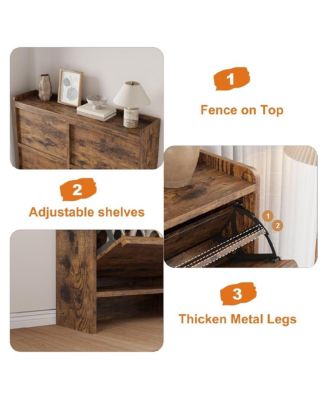 Shoe Cabinet with 4 Flip Drawers, Wooden Shoe Organizer Cabinet with Adjustable Shelf, Shoe Storage for Entryway, Hidden Shoe Cabinet