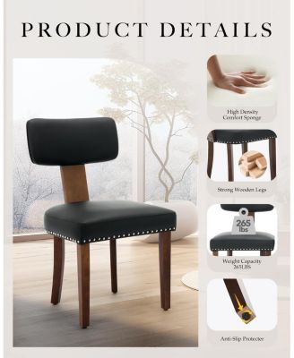 Kitchen Table Set of 2 Black Leather Dining Chairs for Dining Room, Home Office, Living Room