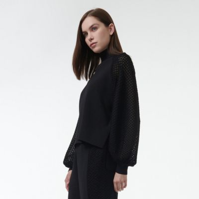 Women's Mesh Sleeve Knitted Sweater