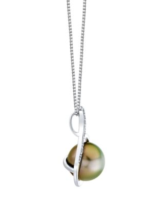 Cultured Tahitian Pearl (11mm) & Diamond Accents Pendant Necklace in Sterling Silver