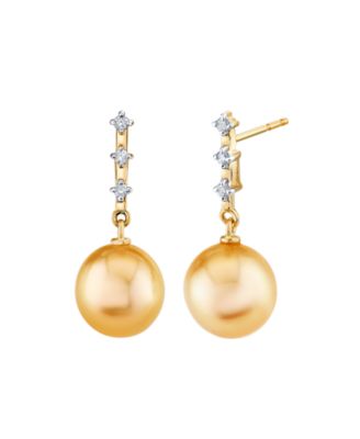 Cultured South Sea Pearl (9mm) & Diamond (1/10 ct. t.w.) Earrings in 10k Yellow Gold