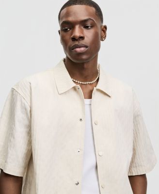 Men's Relaxed-Fit Crinkle Stripe Short-Sleeve Shirt