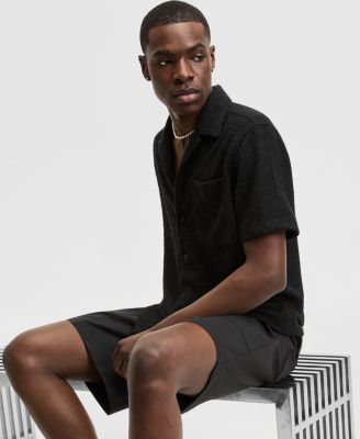 Men's Relaxed-Fit Boucle Short-Sleeve Camp Shirt