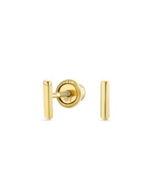 ABC Minimalist Yellow 14K Gold Capital Block Alphabet Letter Initial Stud Earrings Safety Ball Screwback Posts