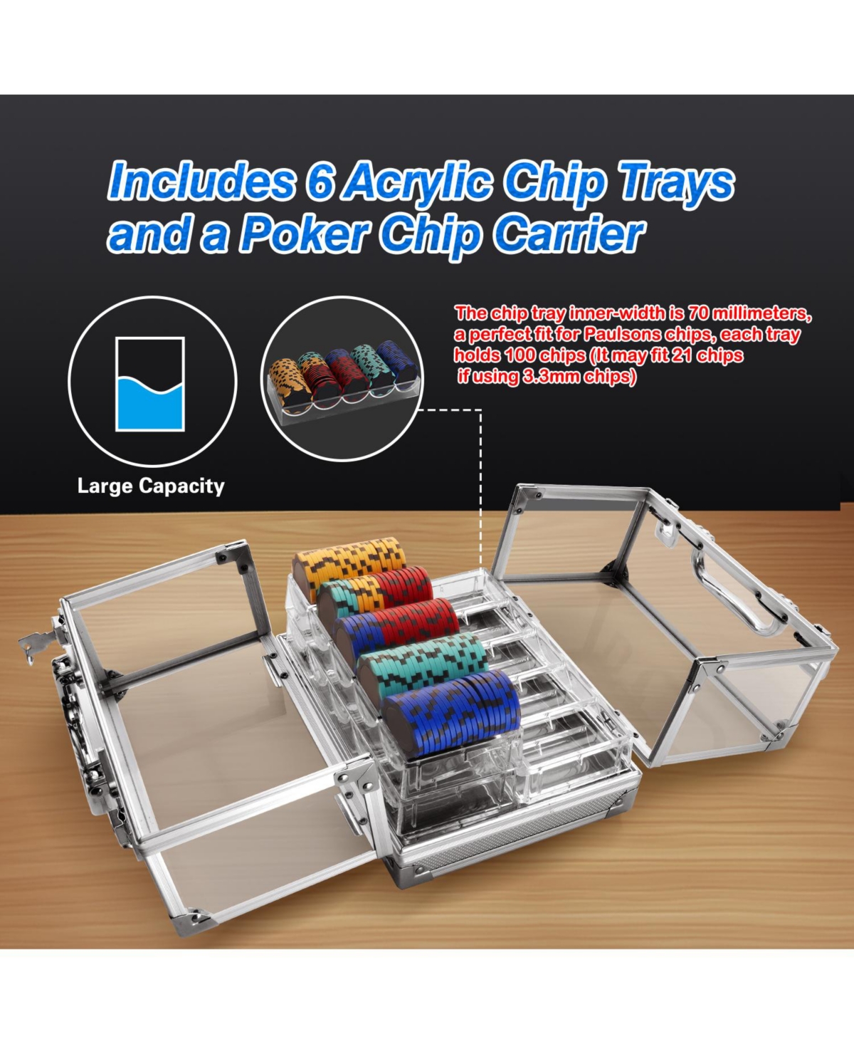 Gse Games & Sports Expert 600pcs Poker Chip Cases, Acrylic Chip Case with Aluminum Frame & 6 Trays