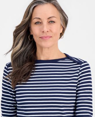 Petite Striped Knit Envelope-Neck 3/4-Sleeve Dress