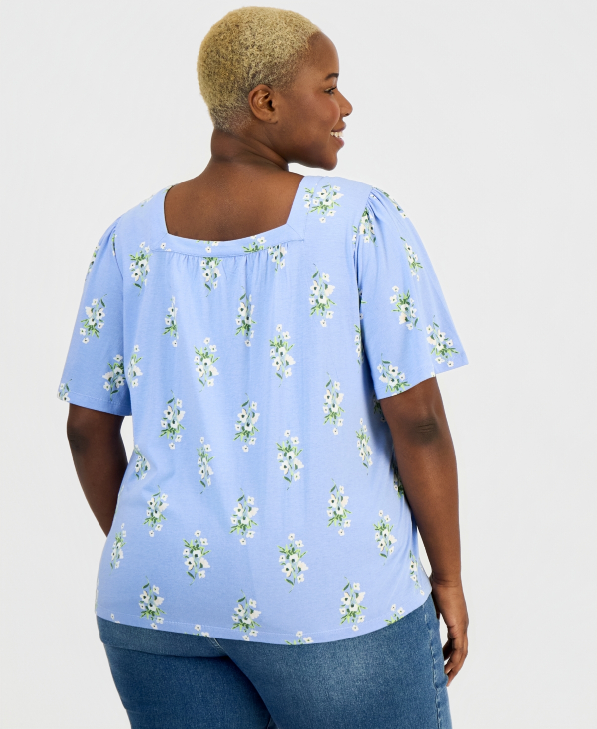 Style & Co Plus Short Flutter-Sleeve Square-Neck Knit Top, Macy's Exclusive