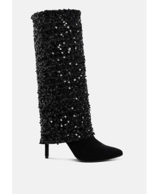 Womens Sin City Sequinned Fold-Over Calf Boots