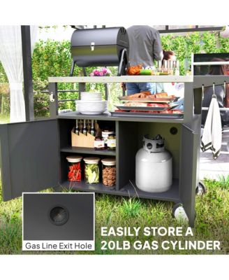 Outdoor Grill Cart Table with Side Table, Stainless Steel Top