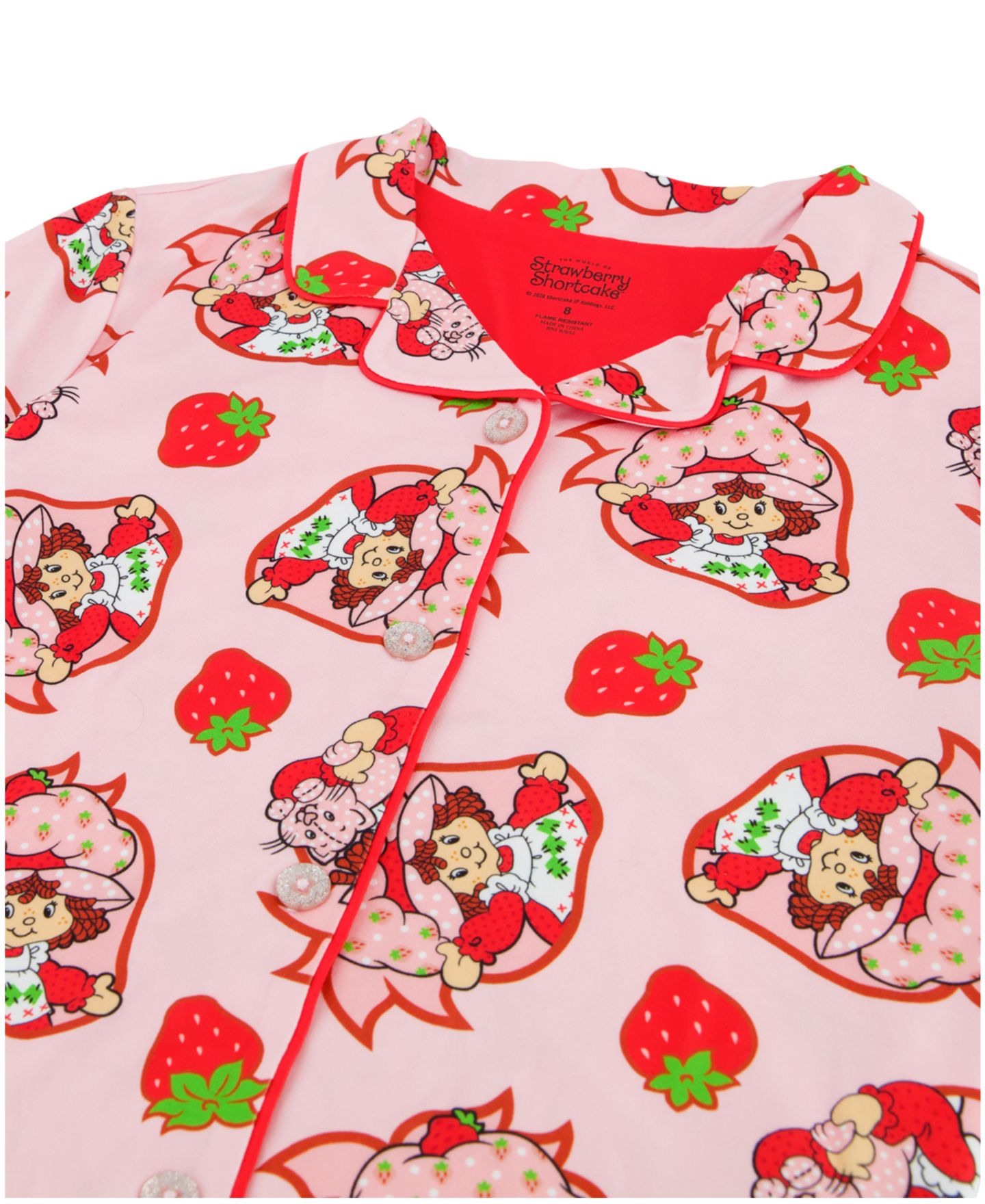 Детская пижама Strawberry Shortcake: топ с воротником и шорты с принтом, 2T-4T, цвет: Розовый — фото 3
