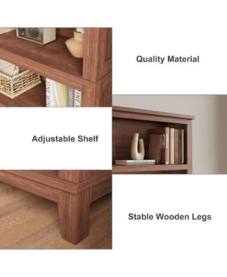 71" Farmhouse Bookcase w/Adjustable Shelves & 31.5" Width, 5 Tier Tall Bookshelf with Wooden Legs, Rustic Vintage Book Shelf