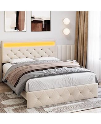 Bed Frame with Charging Station and LED Lighting - Queen