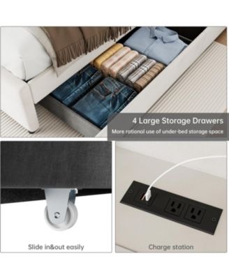 Upholstered Platform Bed Frame with Trundle - King