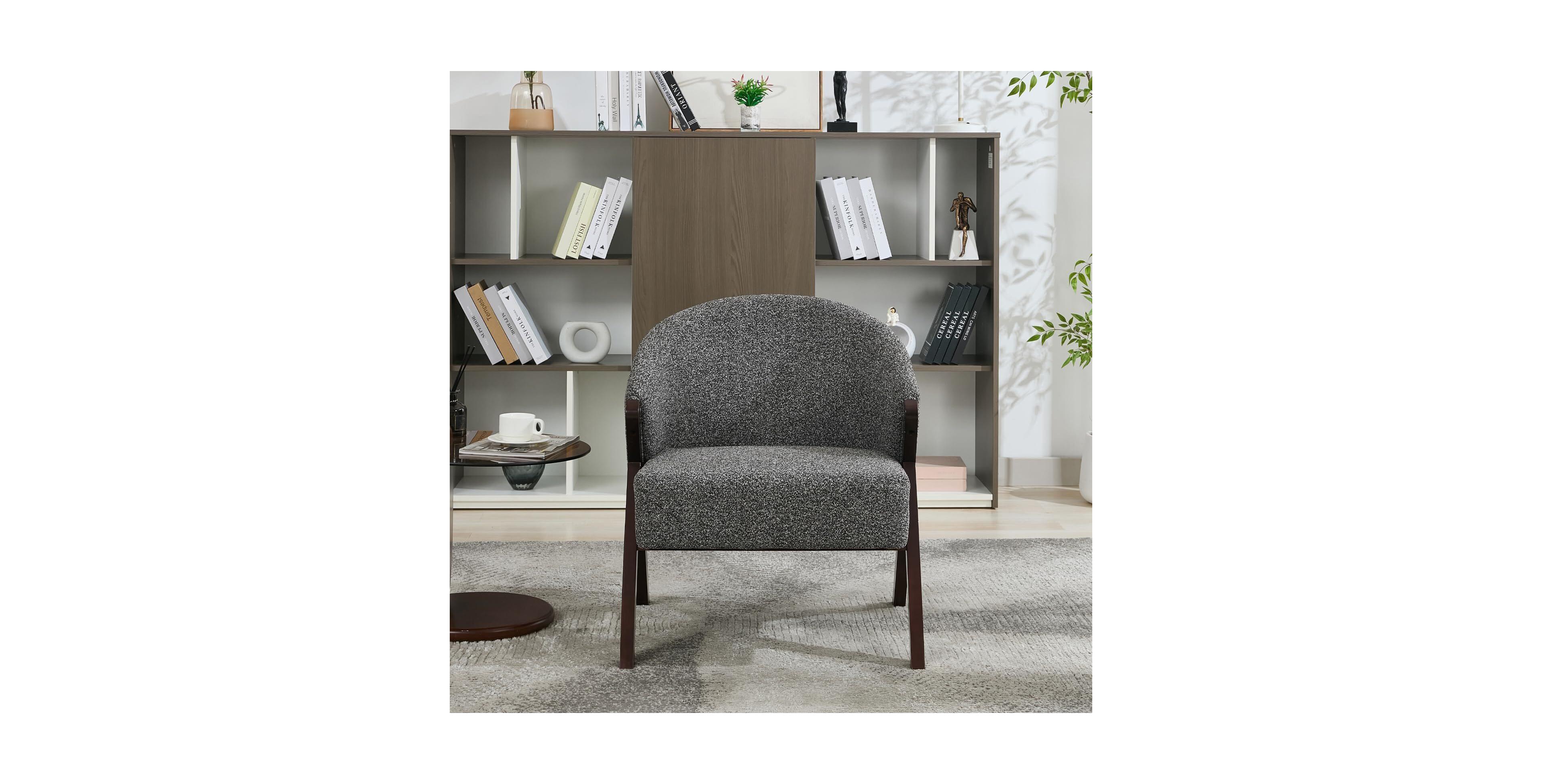 gaomon Mid-Century Modern Linen Upholstered Accent Chair, Solid Wood Frame Reading Armchair, Comfortable Side Chair for Home