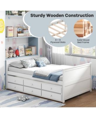 Kids Full Bed Frame with Twin Trundle and 3 Drawers