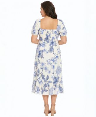 Plus Size Puff Sleeve Square Neck Midi Dress