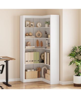 Corner Bookshelf, 71.8 in Corner Bookcase, L-Shaped Bookshelf Farmhouse Bookcase, 5 Tier Display Shelf Heavy Duty Bookcases