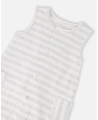 Baby Boys Cotton Striped Romper White and Grey Stripes