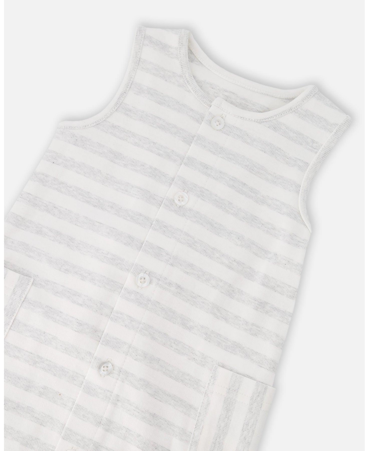 Draft - Deux par Baby Boys Cotton Striped Romper White and Grey Stripes