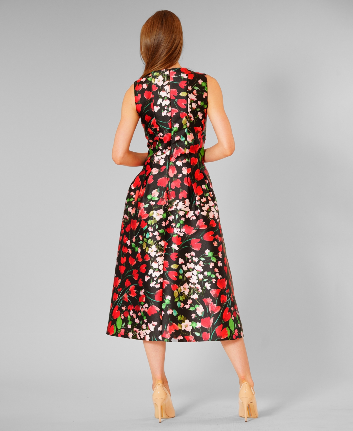 julia jordan Women's Sleeveless Crew Neck Floral Midi Dress