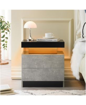 LED Nightstand with 2 Drawers, Bedside Table Cabinet with Adjustable Color Lighting, Modern End Side Table for Bedroom, Living Room