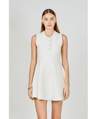Women's Pearl Bow sleeveless flare knit dress