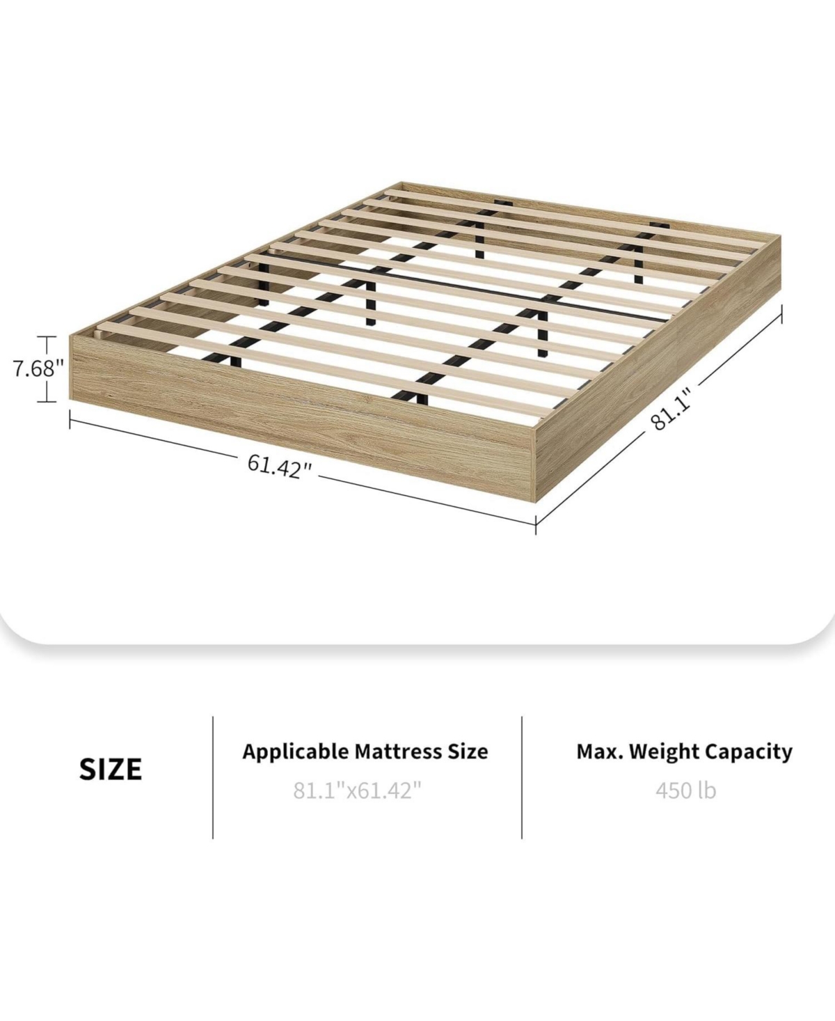 gaomon Solid Wood Platform Bed, Floor-Standing Bed Frame with Wooden Slats, Minimalist Space-Saving