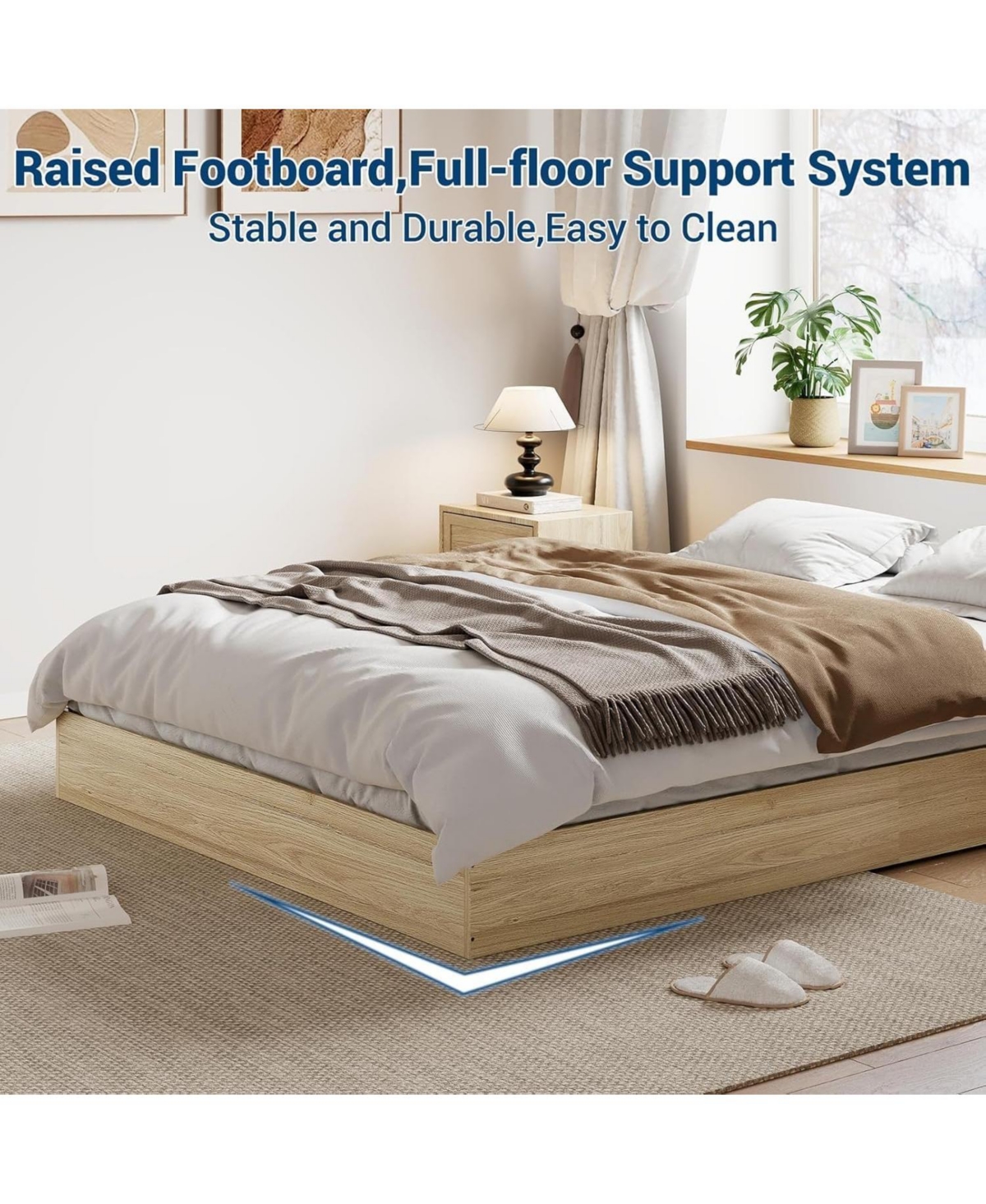 gaomon Solid Wood Platform Bed, Floor-Standing Bed Frame with Wooden Slats, Minimalist Space-Saving