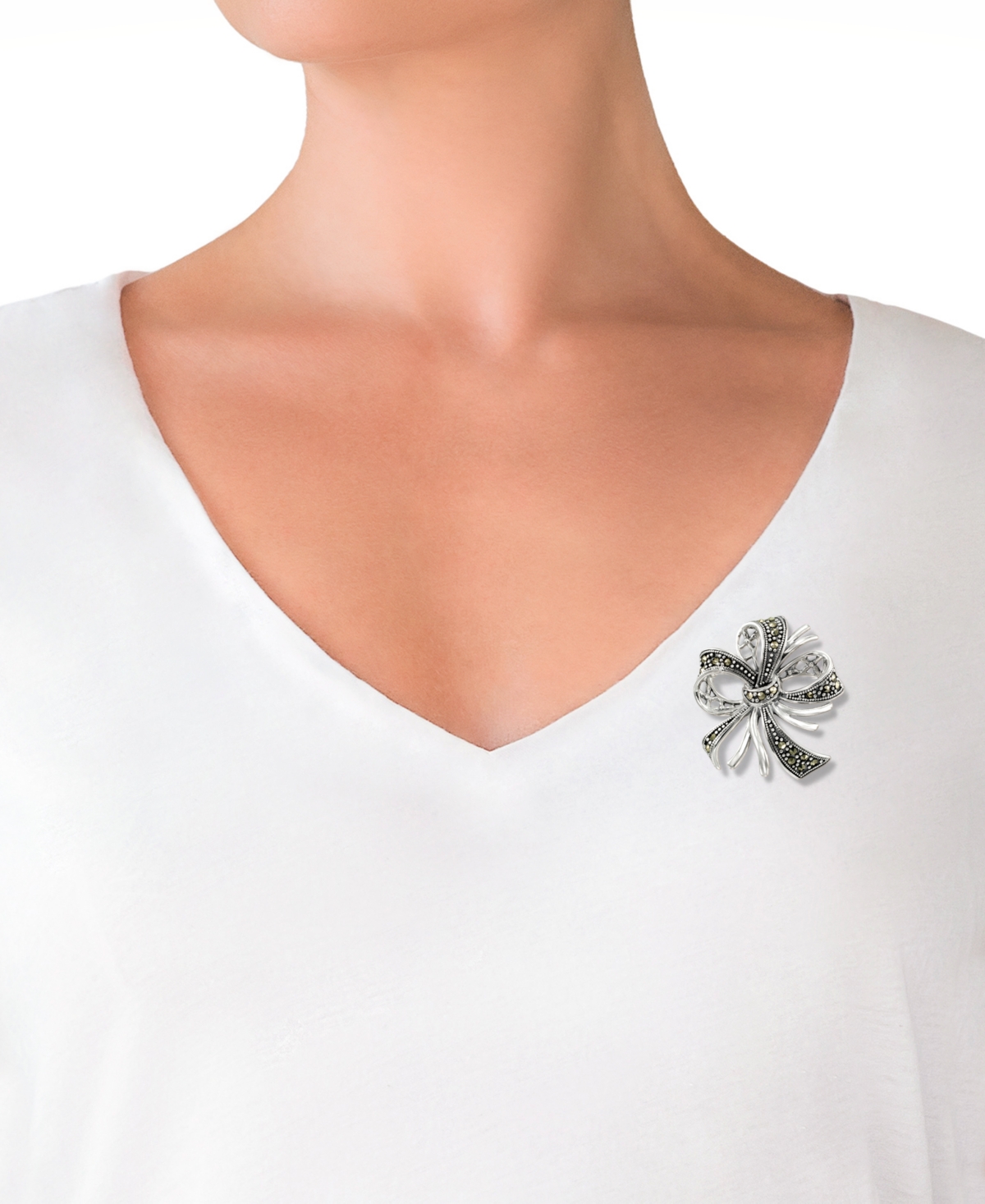 Macy's Marcasite (0.34 ct. t.w.) Bow Brooch Pin in Sterling Silver