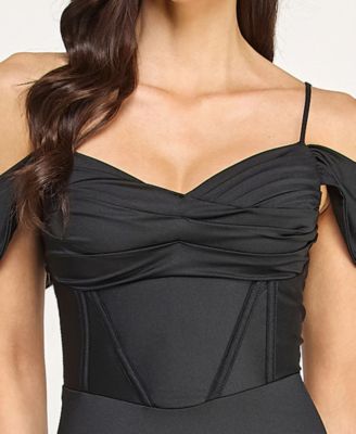 Juniors' Off-The-Shoulder Lace Up Back Gown