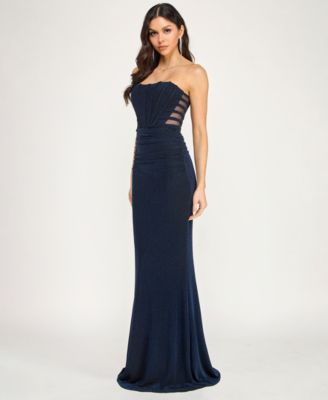 Juniors' Glitter Knit Strapless Gown