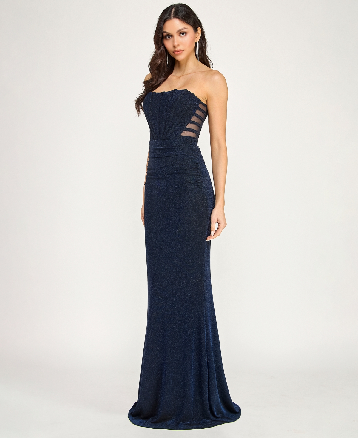 City Studios Juniors' Glitter Knit Strapless Gown
