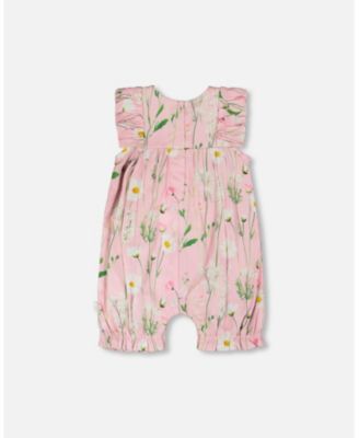 Baby Girls Viscose Romper Pink Printed Flowers