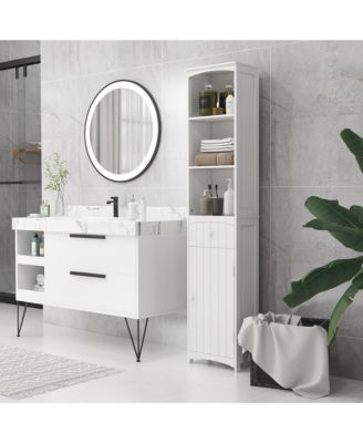 67" Freestanding Tall Linen Tower Bathroom Storage Cabinet with 3-Tier Shelf